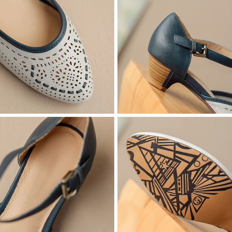 Leather Cut Out Ankle Strap Sandals For Women Handmade in 5 Colors