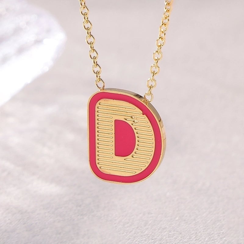 Sweet Minimalist Artistic Letter Stainless Steel Enamel Plating Pendant Necklace