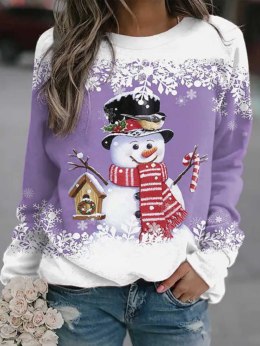 Christmas snowman print loose sweater(8 colors)