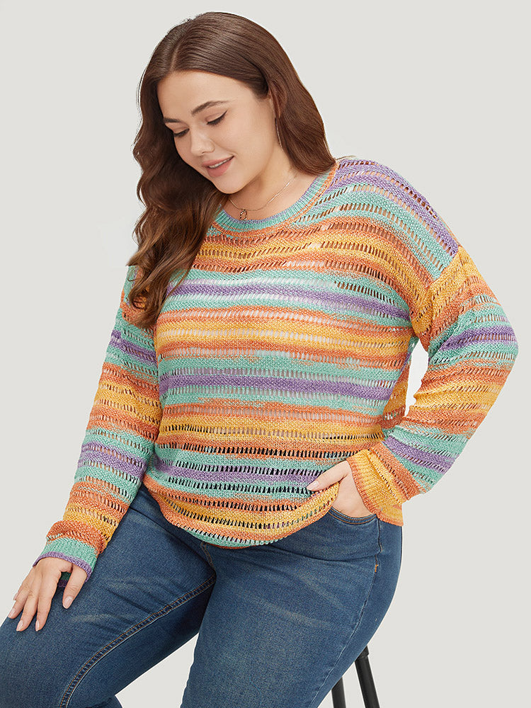 Contrast Striped Cut Out Ombre Pullover