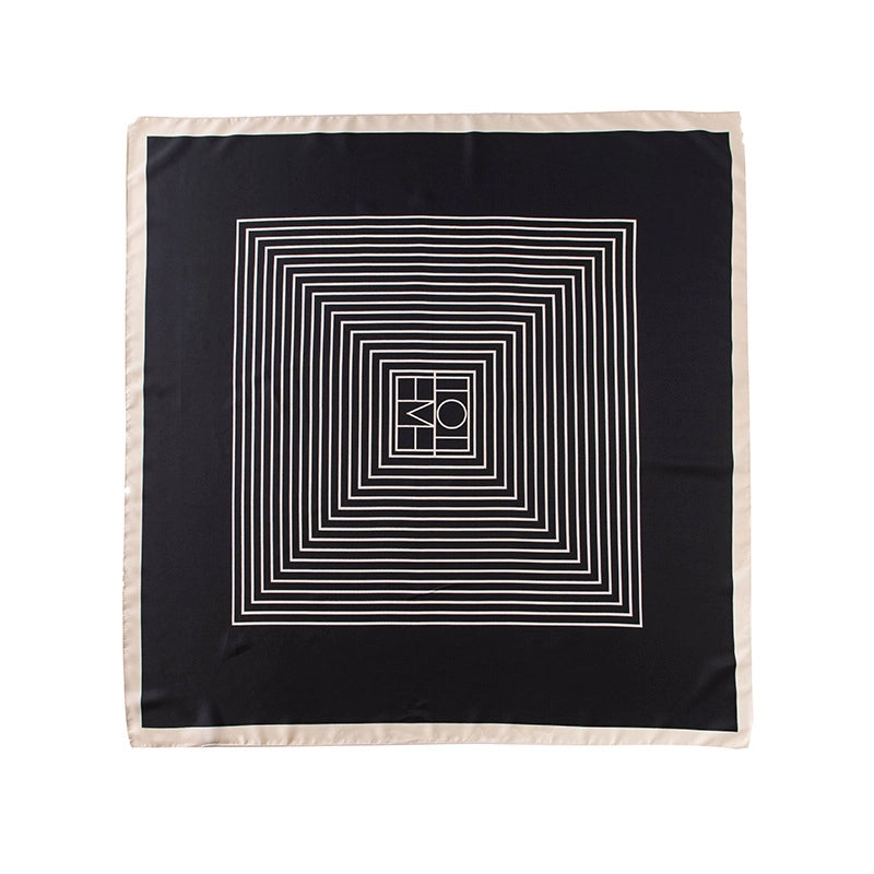 Women's Elegant Stripe Flower Satin Silk Scarf