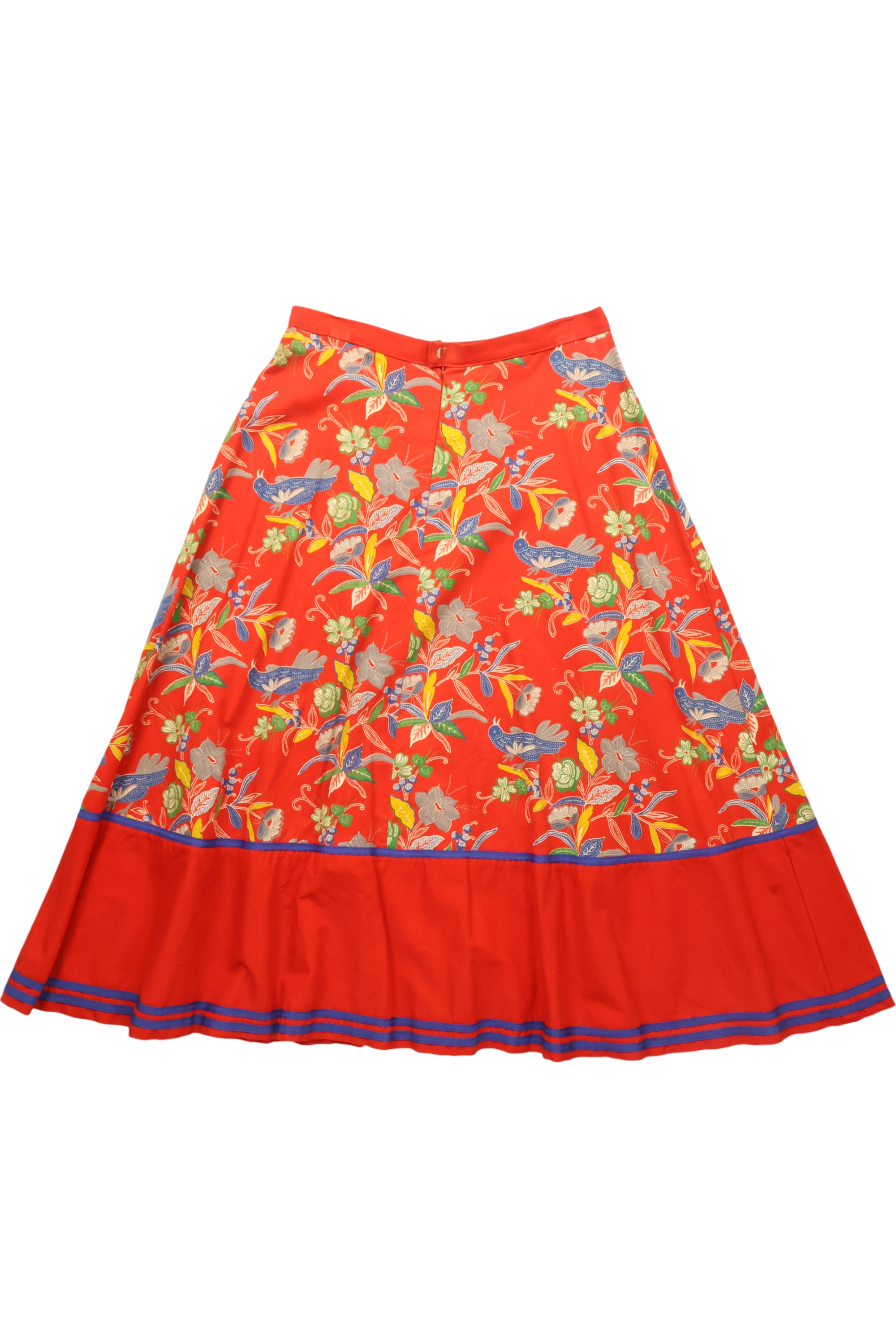 1970s Floral Bird Patterned A-Line Skirt