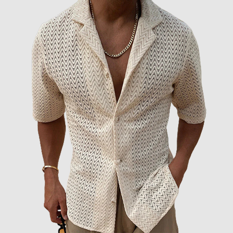 6-Pack Men's summer hollowed-out sweater solid color lapel short sleeve knit shirt