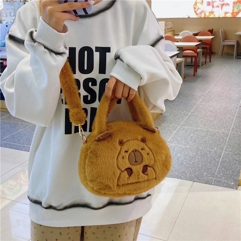 Women's Medium Plush Animal Cartoon Cute Zipper Crossbody Bag