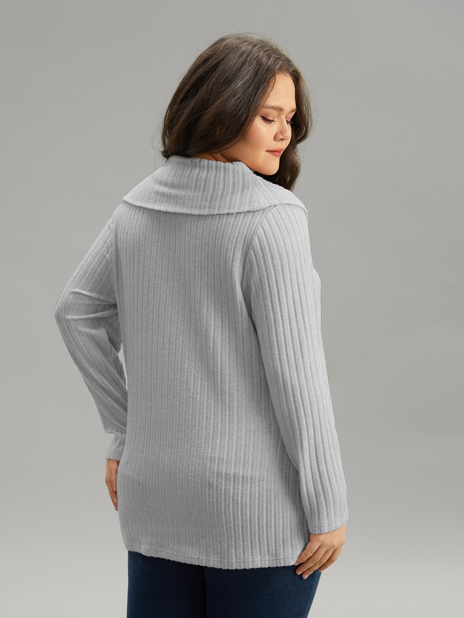 Plain Rib Knit Cowl Neck T-shirt