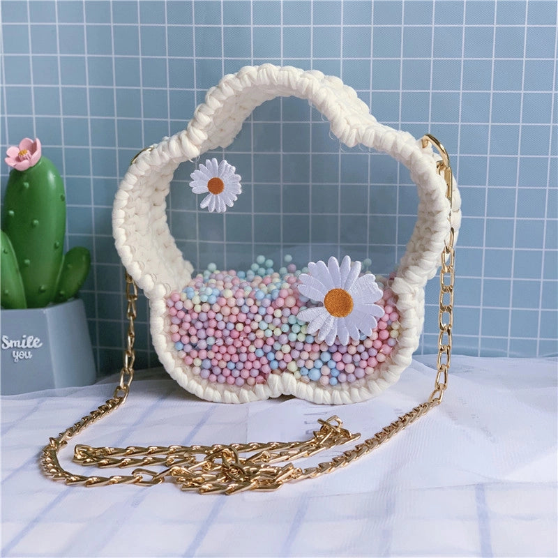 Women's Small Arylic Flower Cute Round Open Crossbody Bag