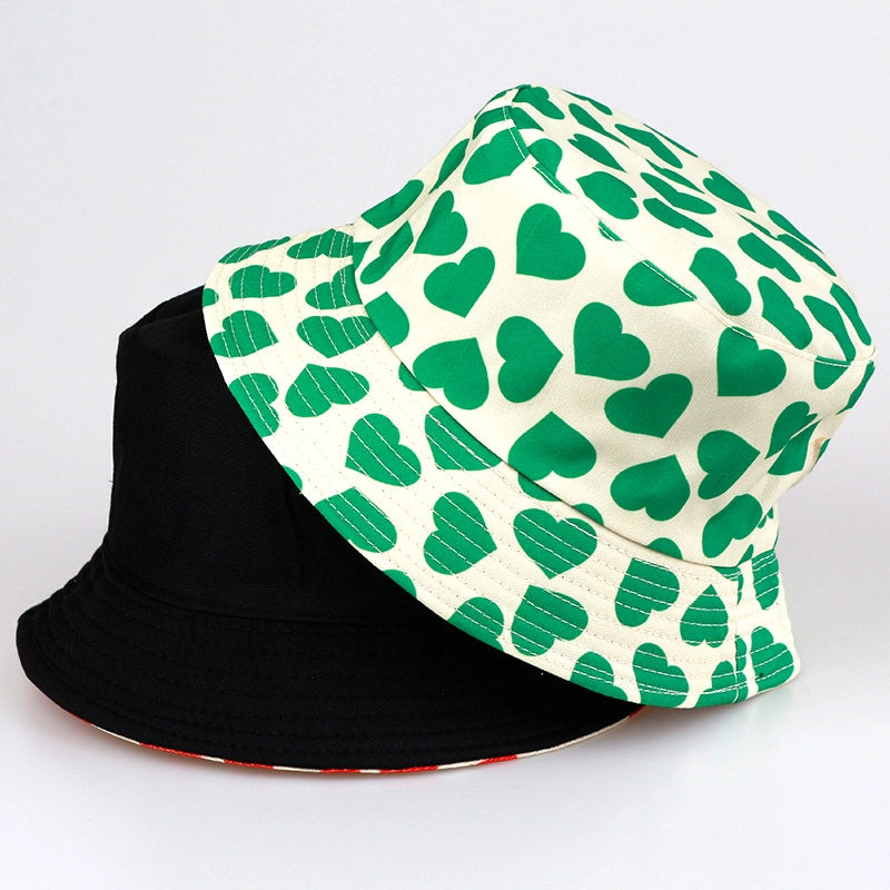Women's Streetwear Heart Shape Embroidery Printing Flat Eaves Bucket Hat
