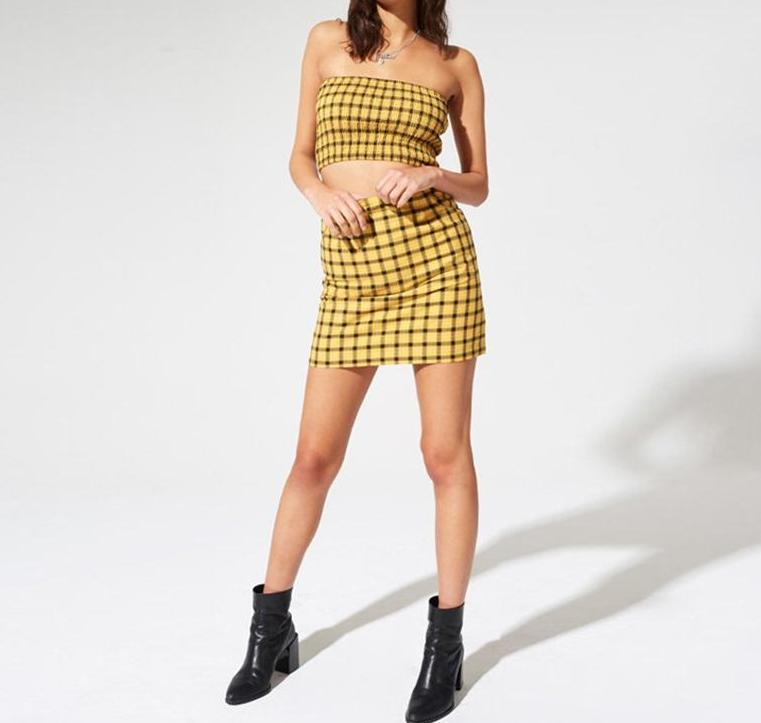 Plaid Tube Top Skirt Two Piece Set