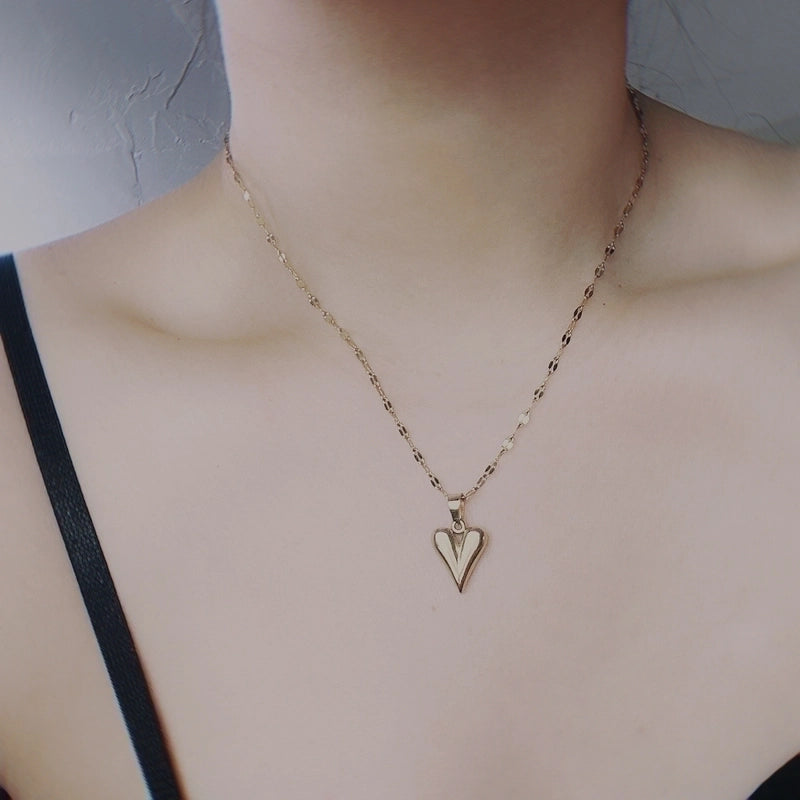 Titanium Steel Minimalist Polishing Heart Shape Pendant Necklace