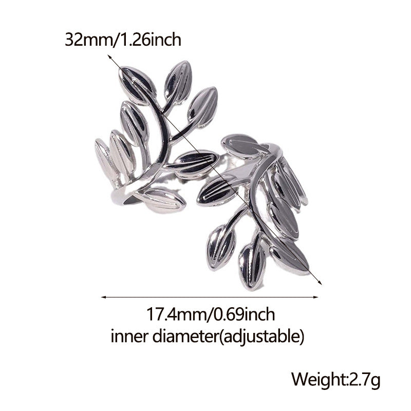 Natural Open Ring Leaf Stainless Steel Electroplating Rings