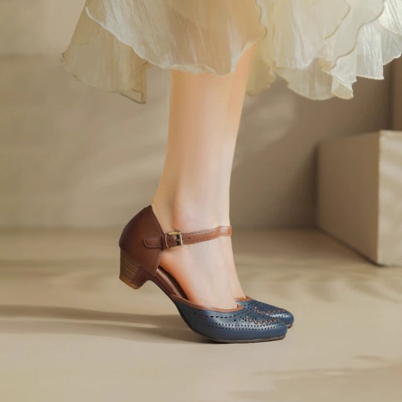 Leather Cut Out Ankle Strap Sandals For Women Handmade in 5 Colors