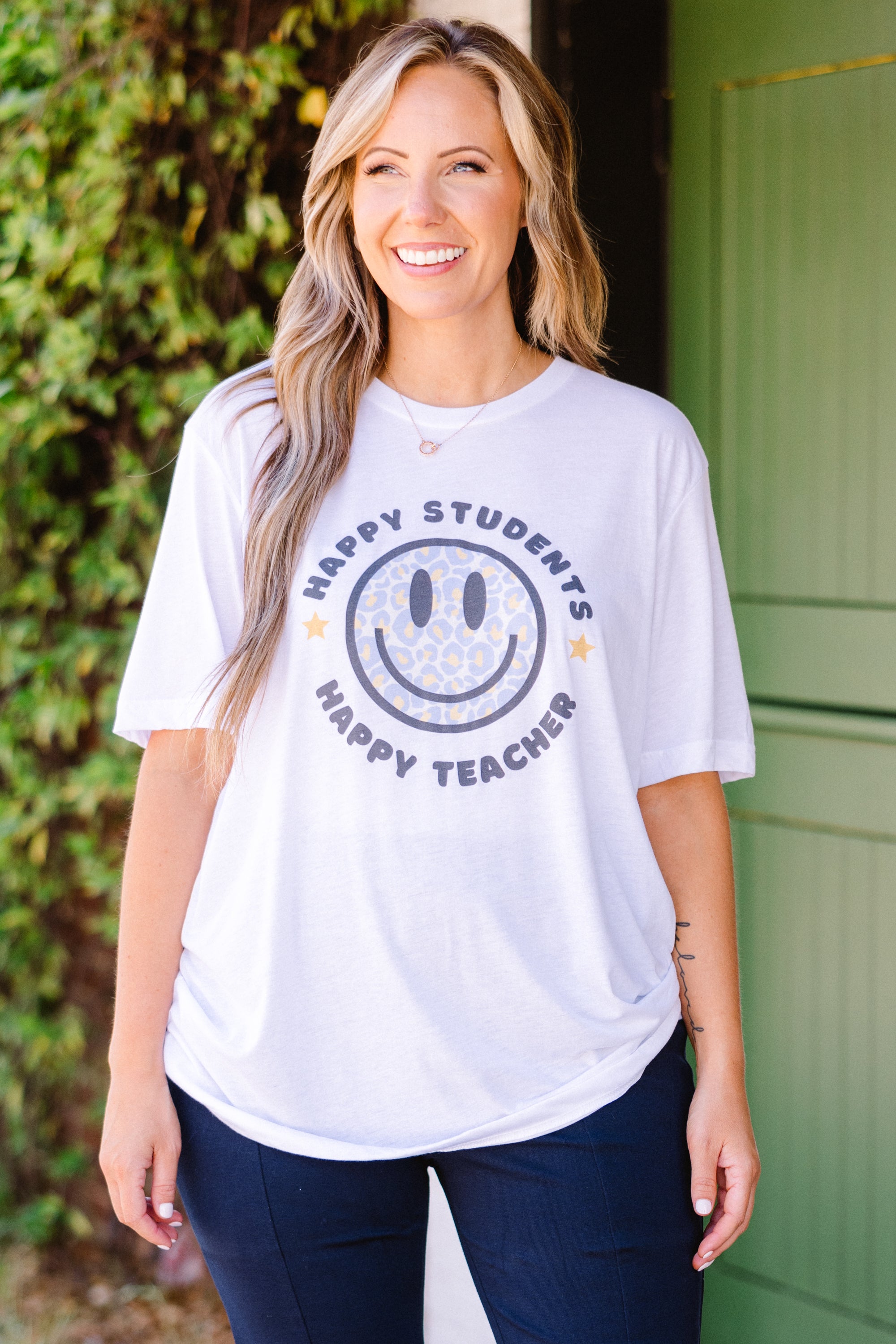 Happy Students Make Happy Teachers Tee. White