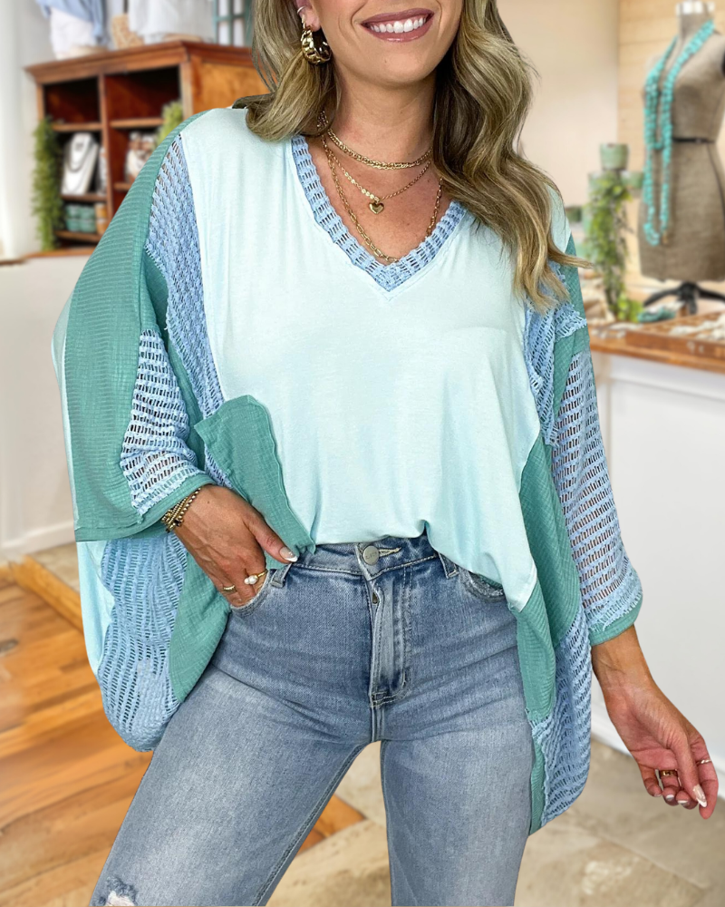 Oversized Contrasting Colorblock Top