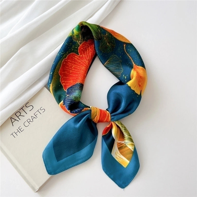 Women's Minimalist Color Block Satin Printing Silk Scarf