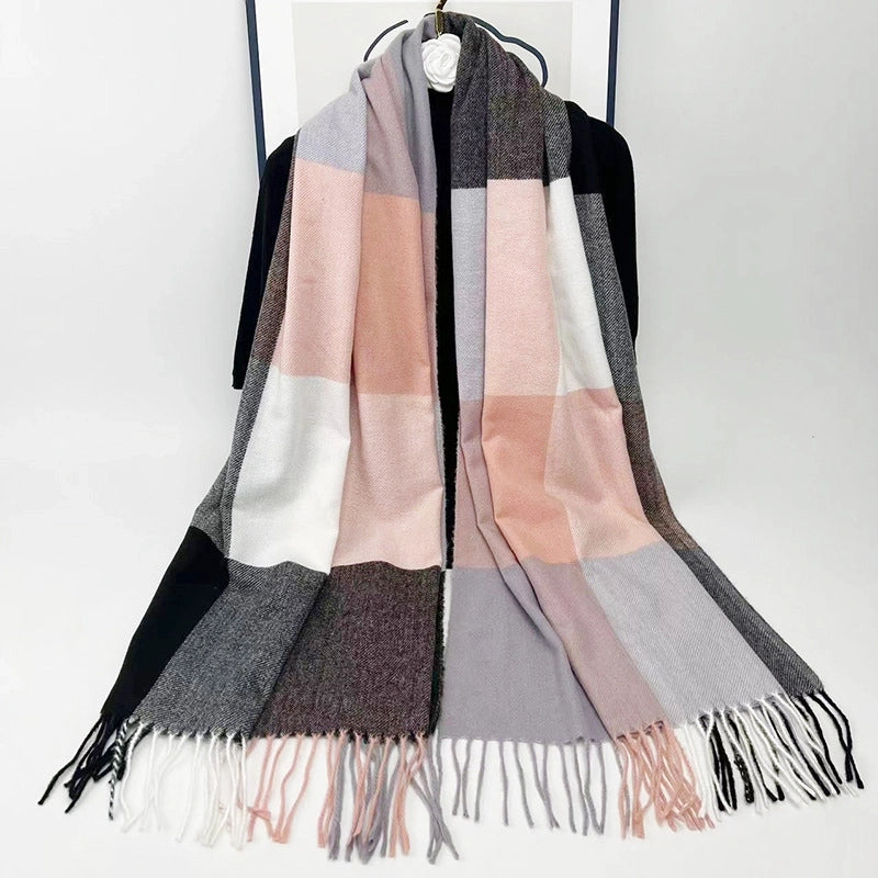 New Autumn And Winter Warm Scarf Factory Plaid Women's Tassel Scarf Thickened Cashmere Shawl
