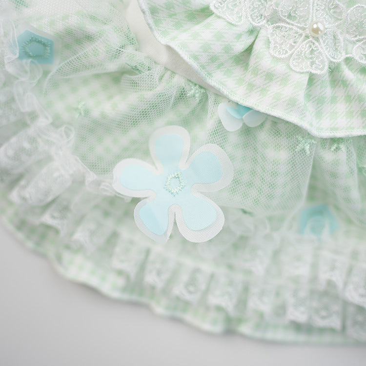 Plaid Flower Decor Tulle Dog Cat Dress
