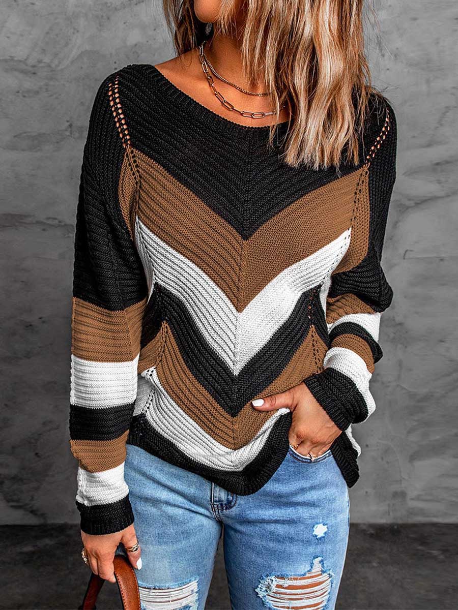 Casual Sweet Geometric Patchwork O Neck Sweaters(7 Colors)