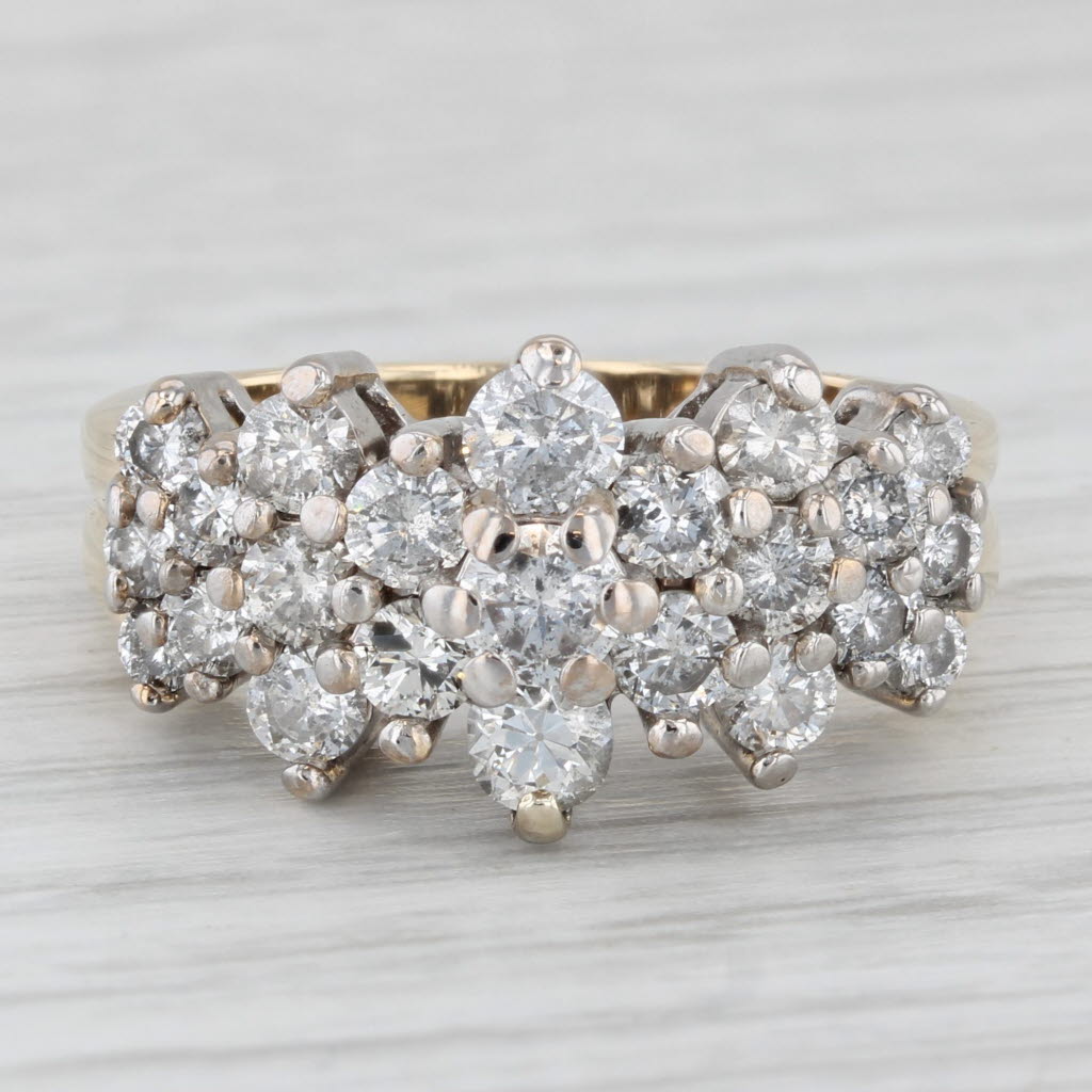 1.75ctw Diamond Flower Clusters Ring 14k Yellow White Gold Size 7