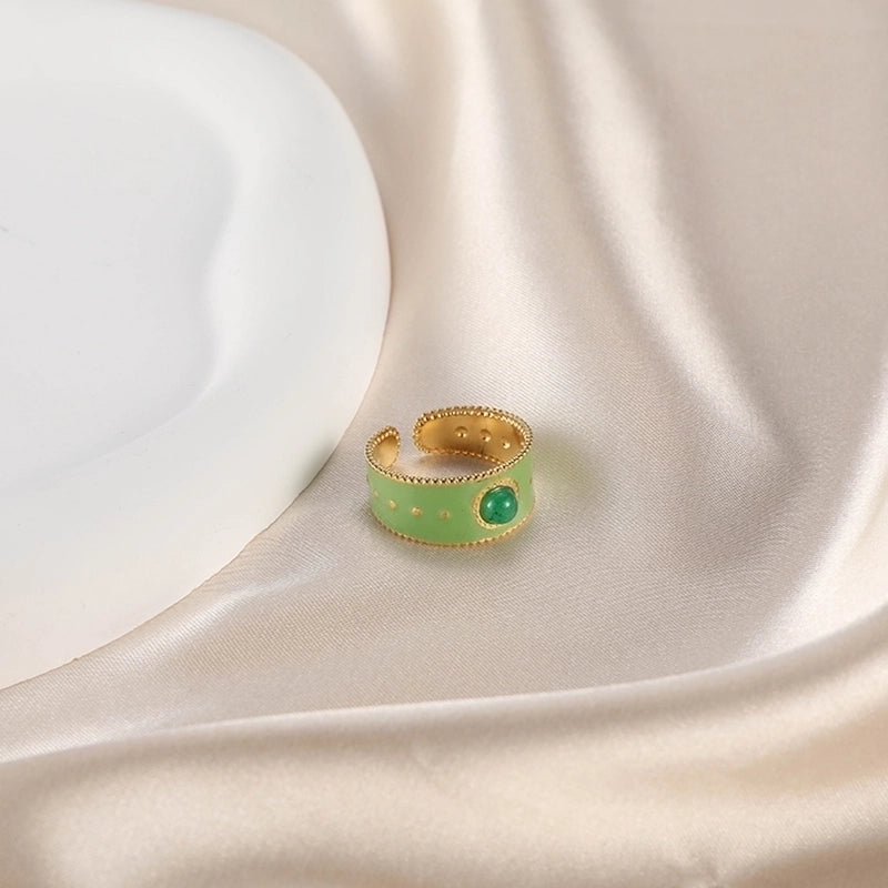 Retro Devil'S Eye Pig Nose 304 Stainless Steel Opal Pearl Zircon Painted Plating Inlay Open Rings