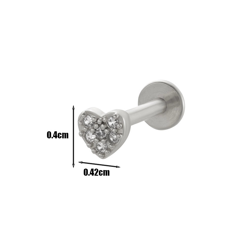 1 Piece Lip Rings Minimalist Heart Shape Flower Butterfly 316L Stainless Steel  Copper Plating Inlay Zircon