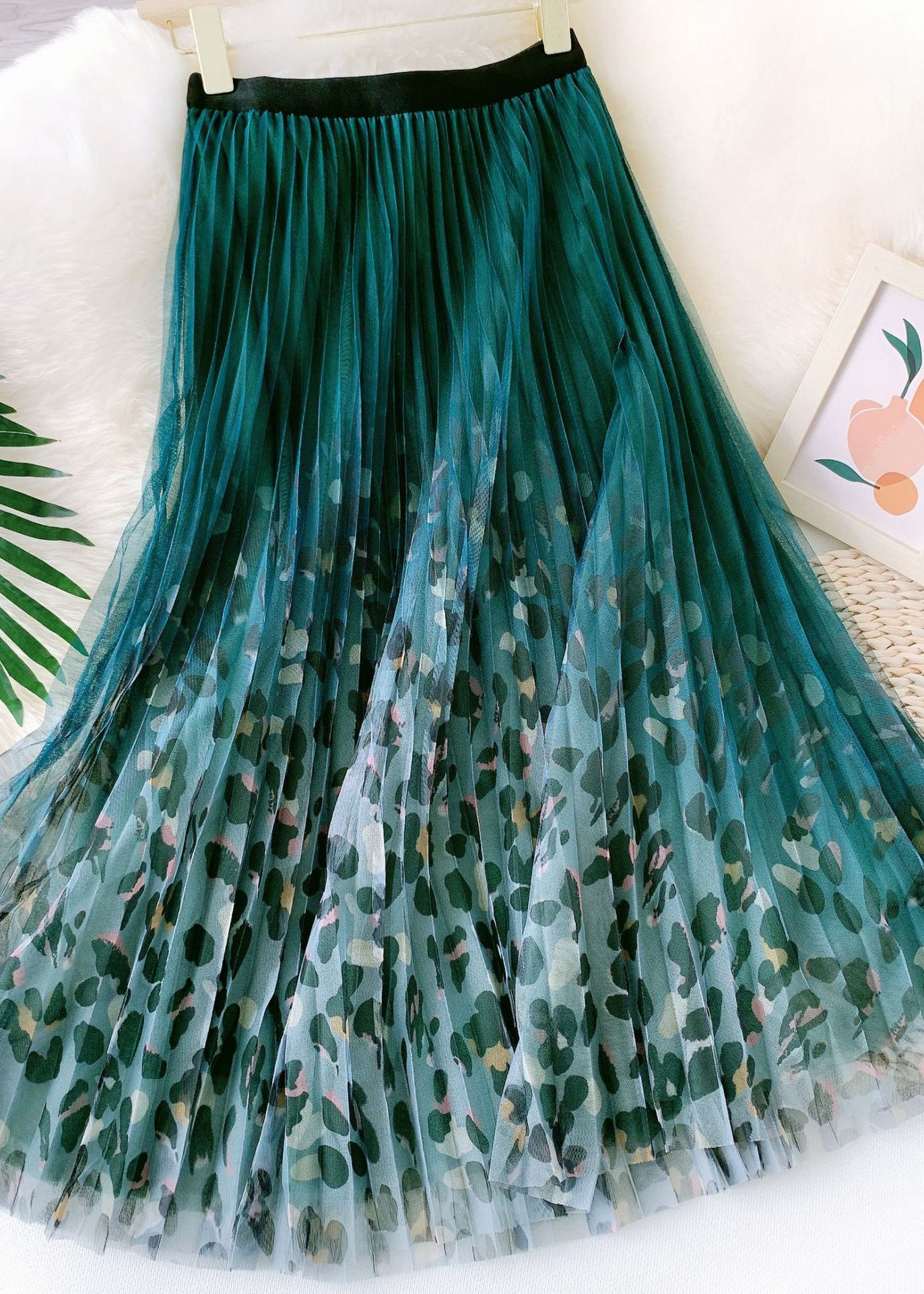 Organic Green Leopard Print fashion Straight Spring Skirt