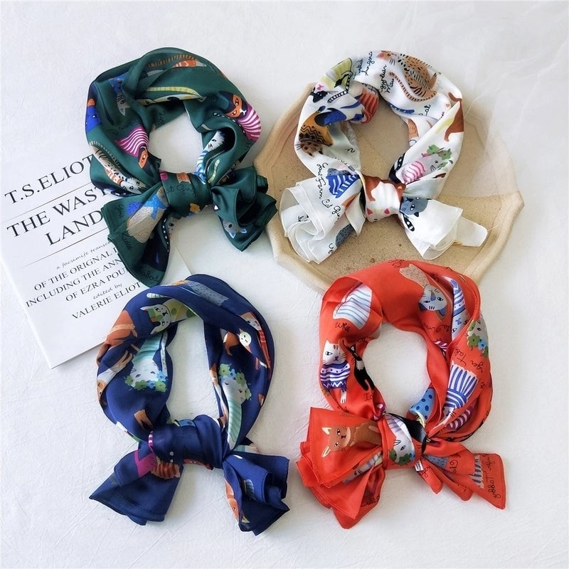 Women's Sweet Color Block Satin Printing Silk Scarves