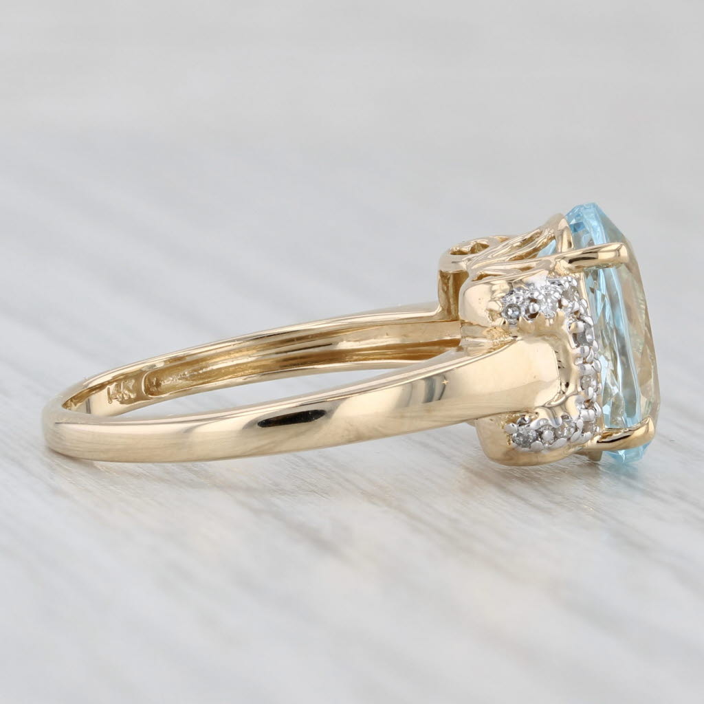 3.39ctw Oval Aquamarine Diamond Ring 14k Yellow Gold Size 7.25