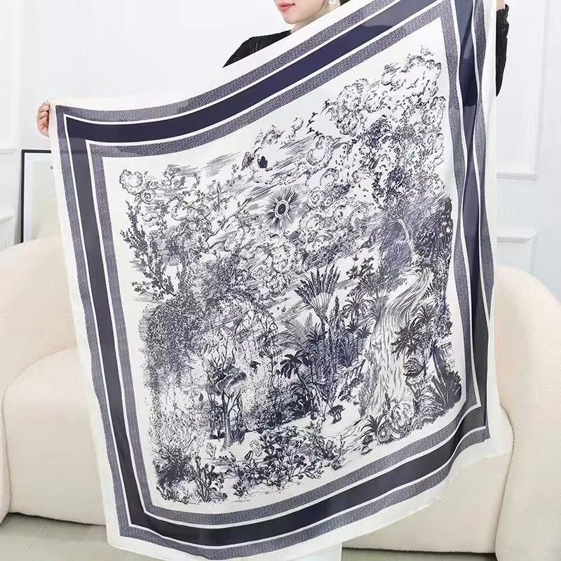 Women's Vintage Style Letter Color Block Polyester Silk Scarves