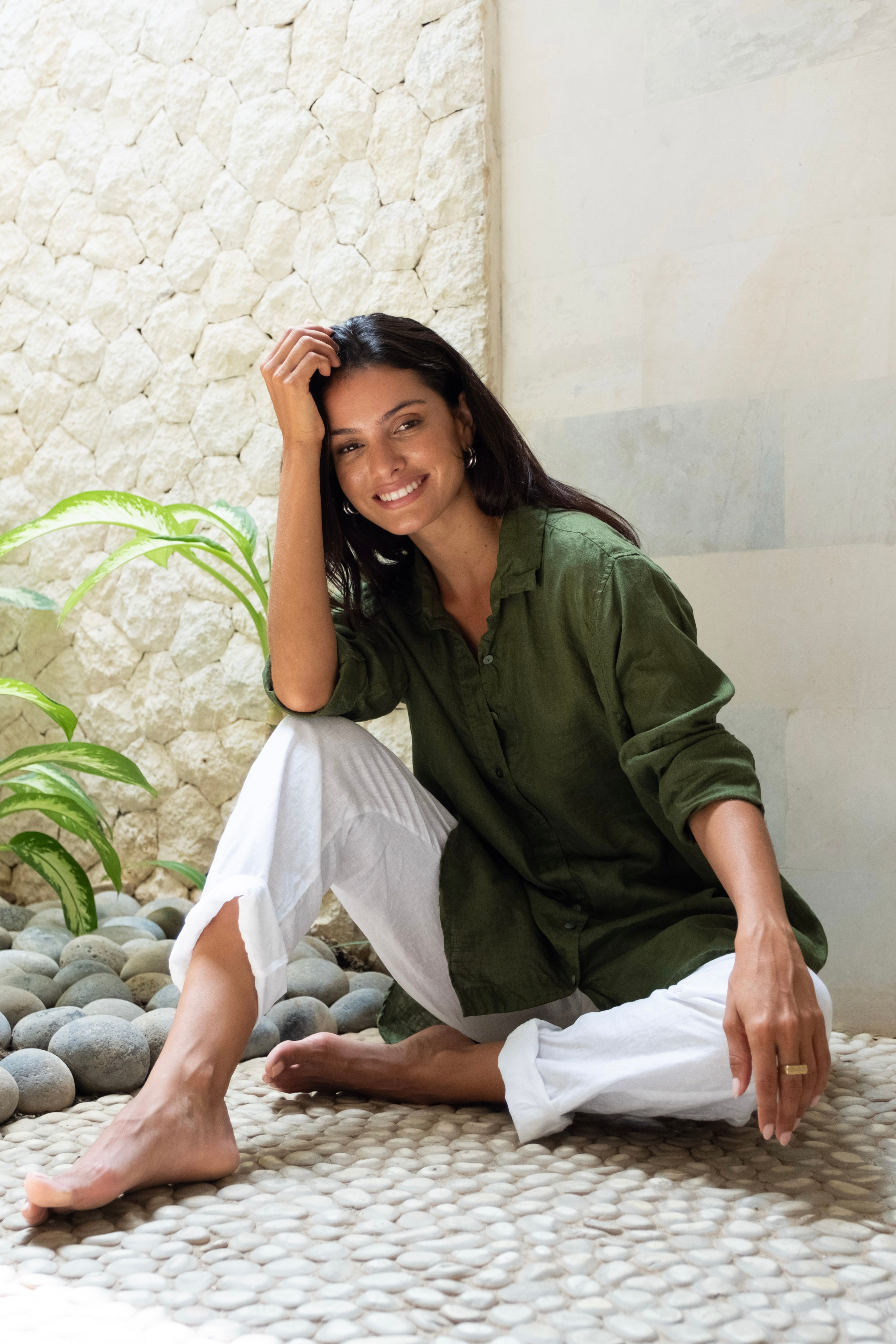 shirt - moss linen
