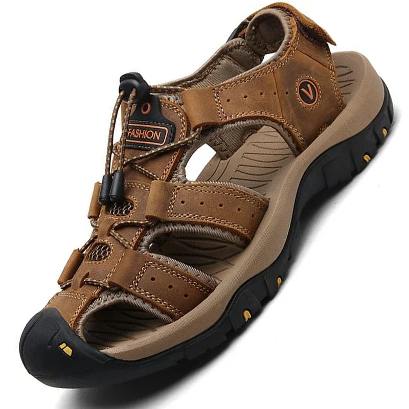 Drawato diy Leather Men Sandals Summer Shoes 2024 New Plus Size Mens Sandals Fashion Casual Outdoor Beach Slippers Breathable Wading Shoes