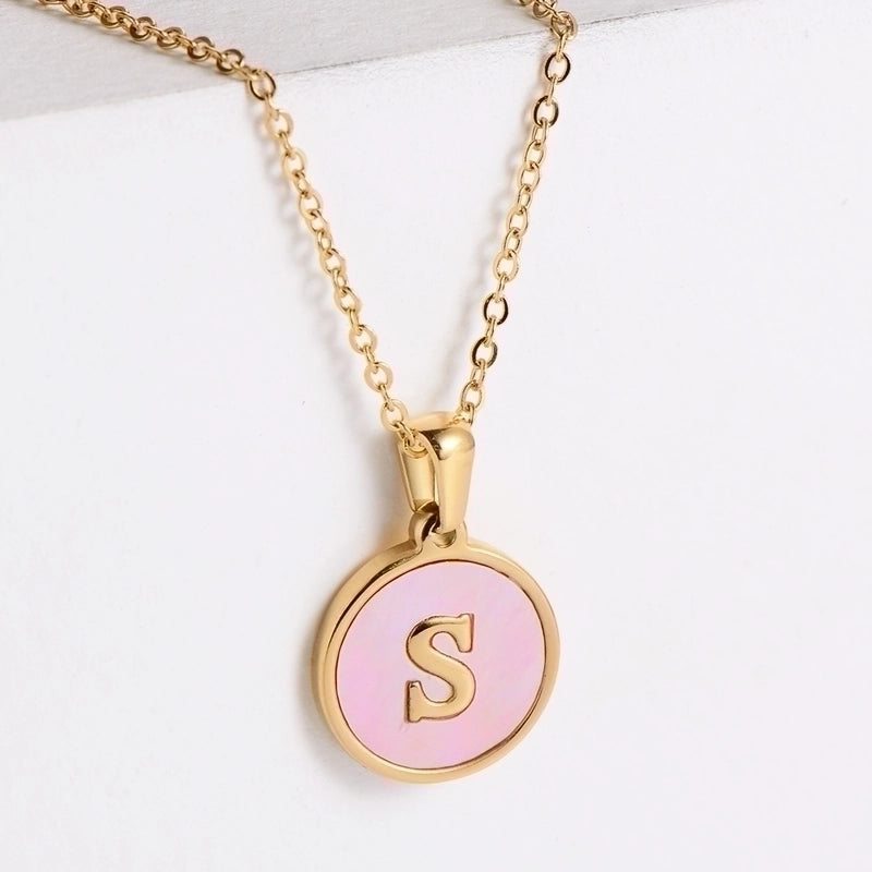 304 Stainless Steel 18K Gold Plated Fashion Plating Letter Shell Pendant Necklace