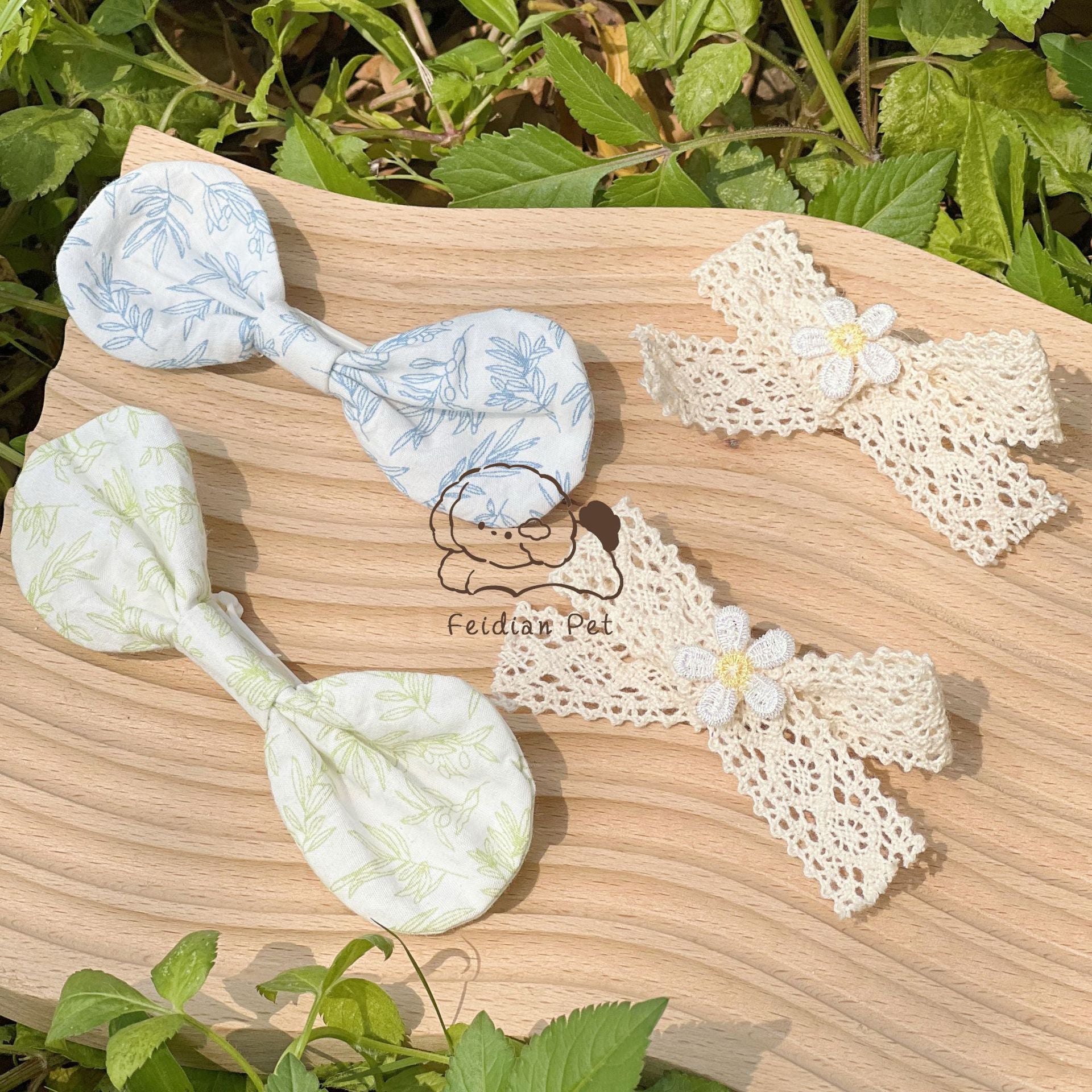 Leaf Printed Dog Dress with Hair Clip