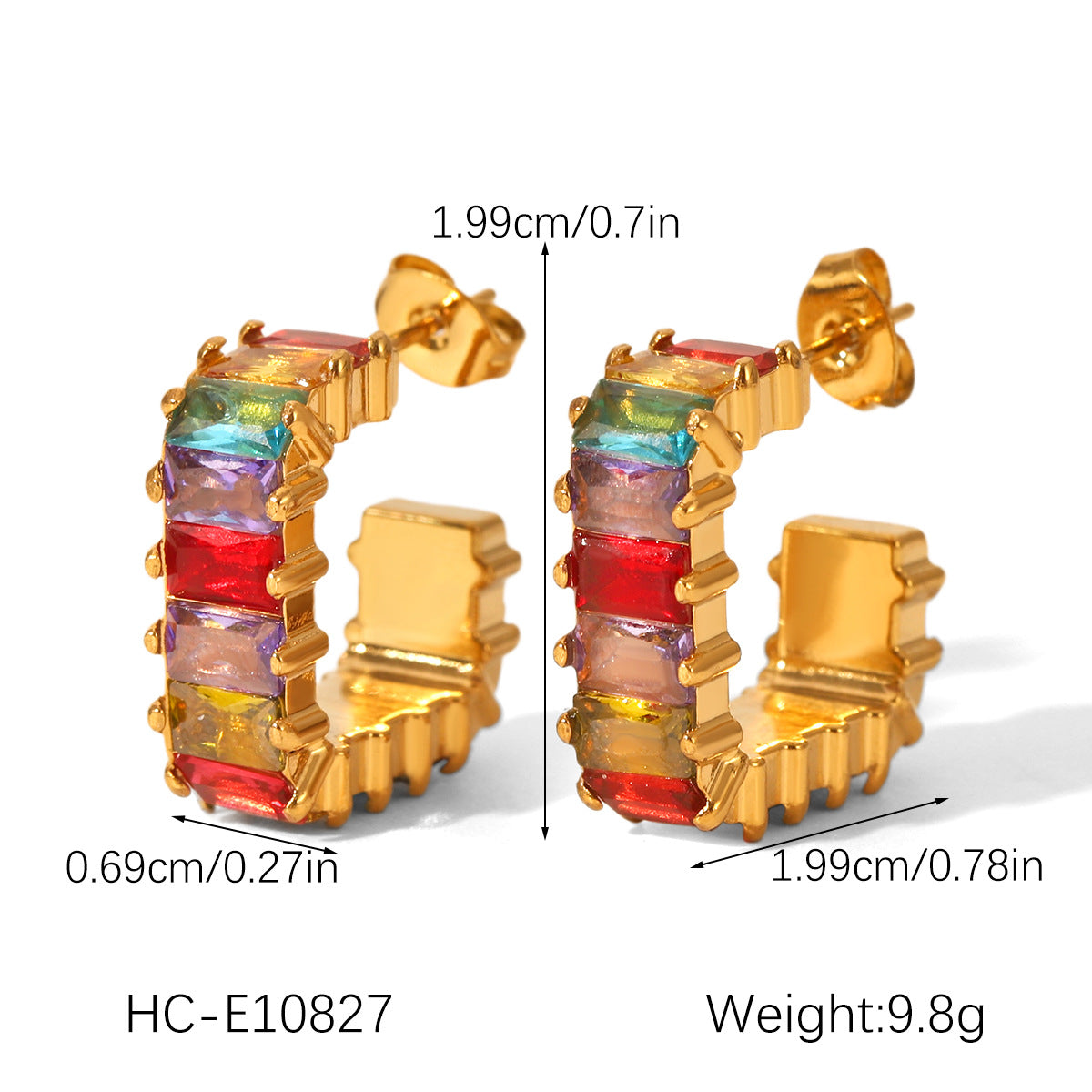 Ins Style C-Shaped Stainless Steel Earrings Inlaid With Colored Zircon Earrings Titanium Steel