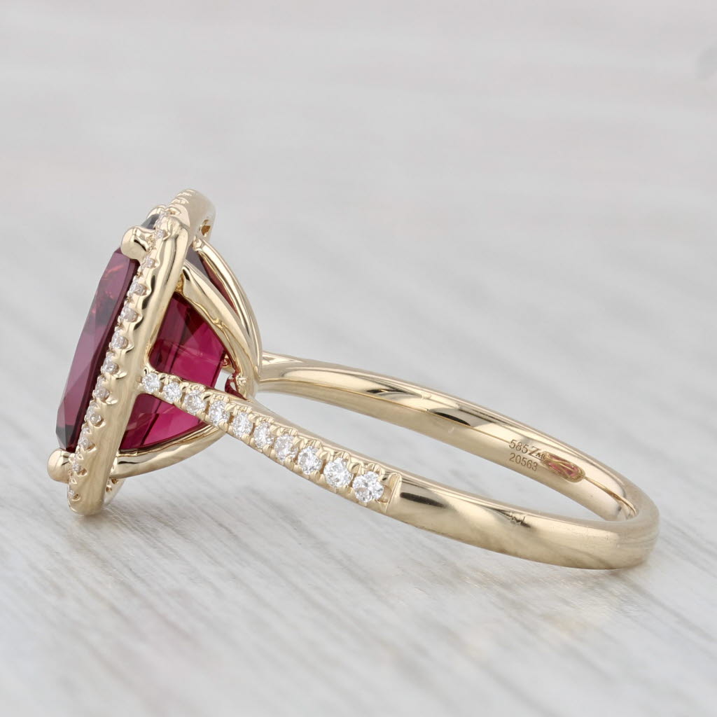 5.45ctw Rhodolite Garnet Diamond Halo Ring 14k Yellow Gold Size 6.5 Gem Zar