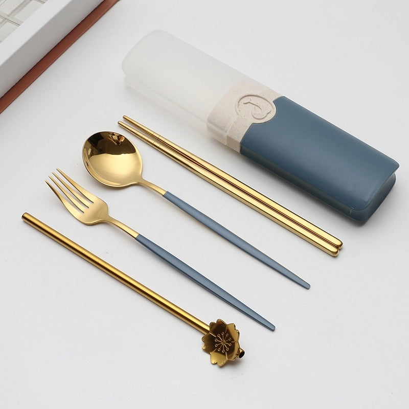 Retro Pastoral Color Block Stainless Steel Spoon Fruit Knife Fruit Fork 1 Set