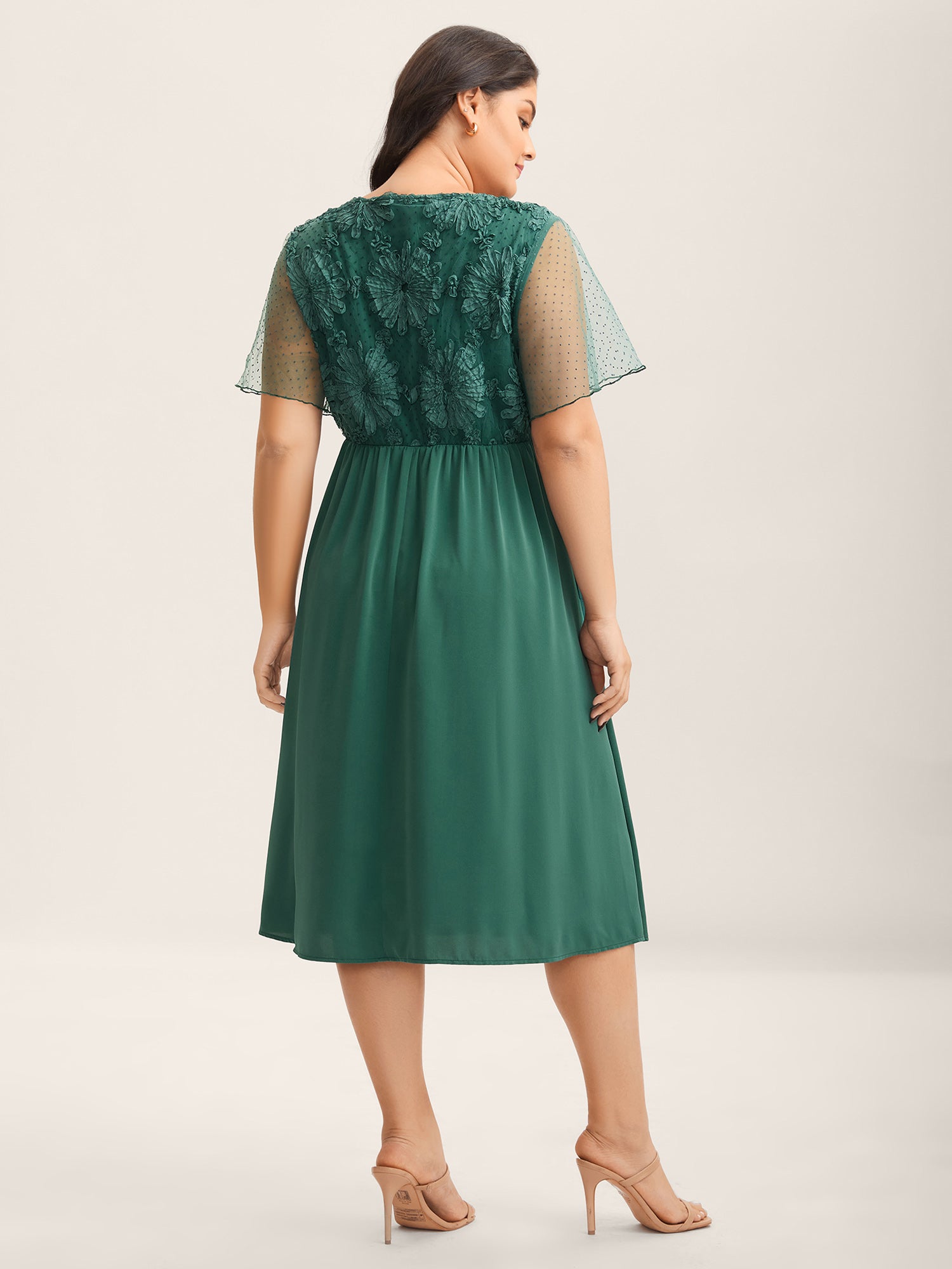 Floral Textured Sheer Pockets Midi Dress