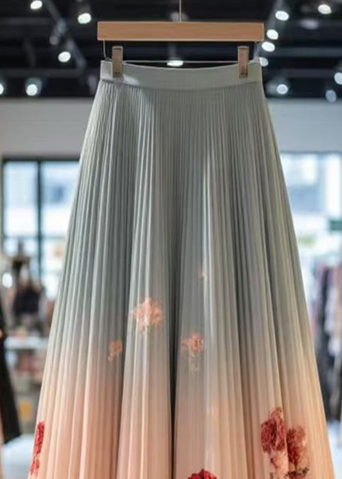 Chic Gradient Color Wrinkled Print Cotton Skirt Summer