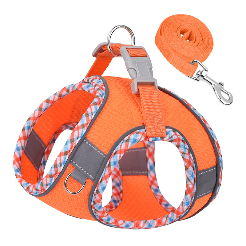 Reflective Plaid Breathable Dog Harness&Leash