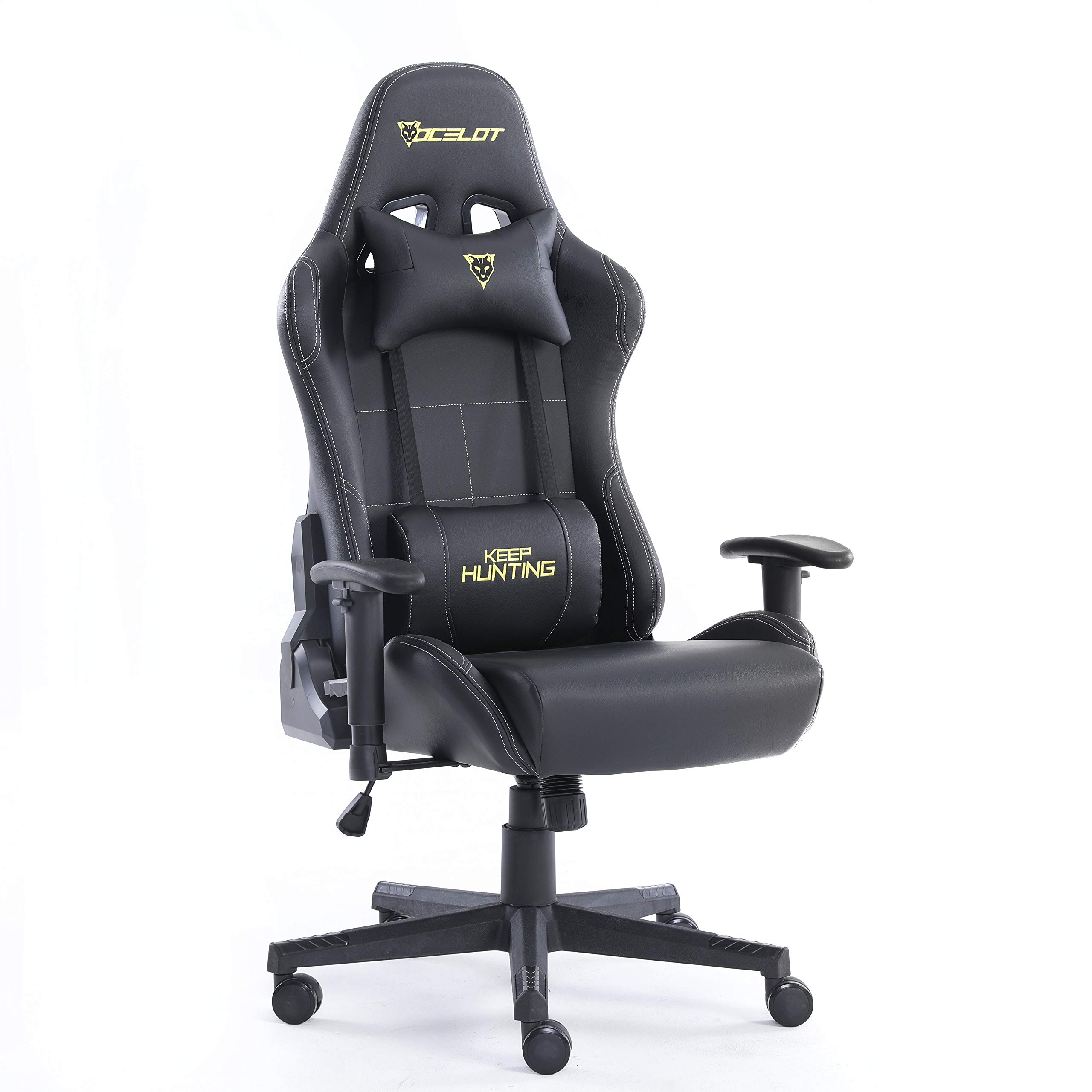 OCELOT GAMING Silla Gamer OGS-01, Base de plástico con descansa Brazos Ajustables y un ángulo de inclinación máxima de 155°, Incluye cojín Lumbar y Cervical - Soporta hasta 150Kg