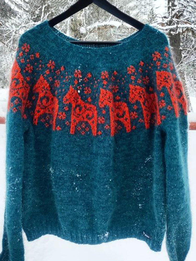 Vintage Icelandic Dala Knit Jacquard Warmth Crew Neck Sweater Unisex