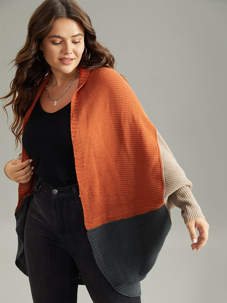 Colorblock Batwing Sleeve Patchwork Cardigan