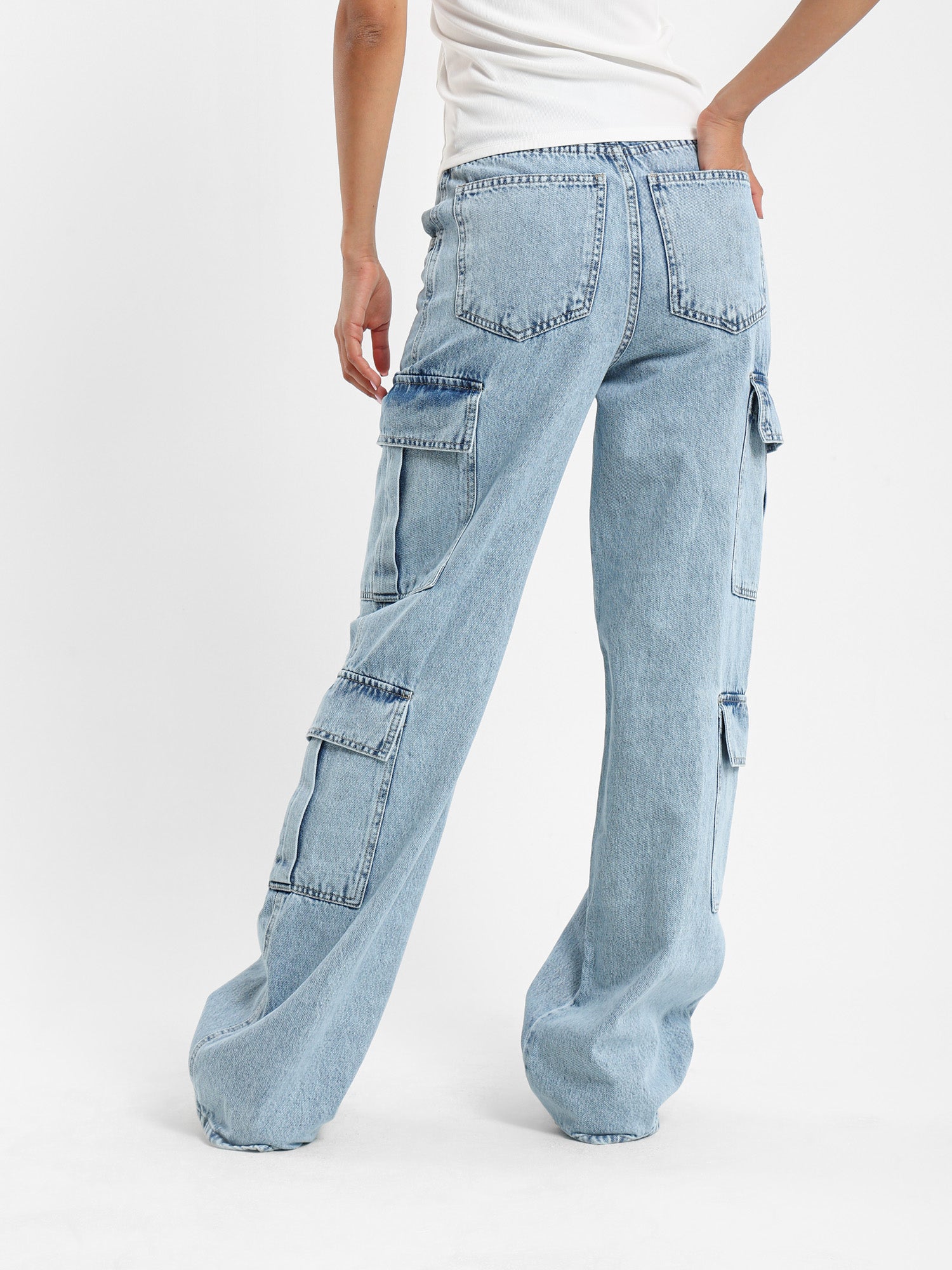Wide Leg Cargo Denim Jeans