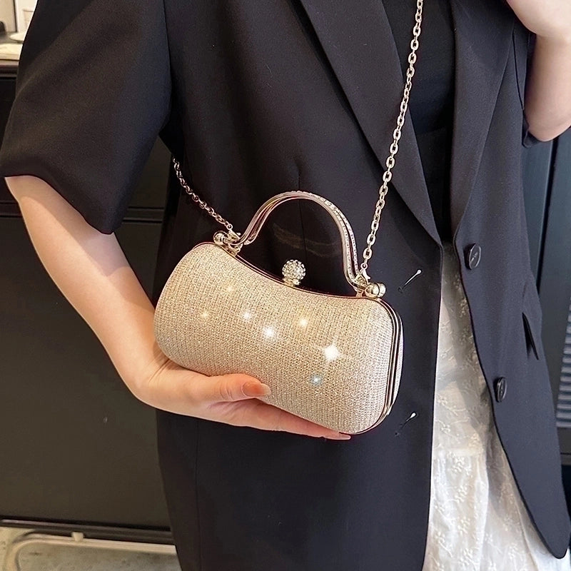 Pink Gold Silver Polyester Solid Color Sewing Thread Pillow Shape Evening Bags