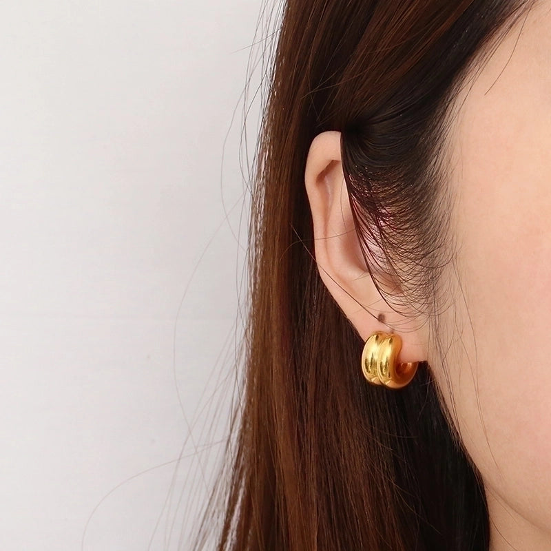 1 Pair Minimalist Solid Color 304 Stainless Steel 18K Gold Plated Ear Studs