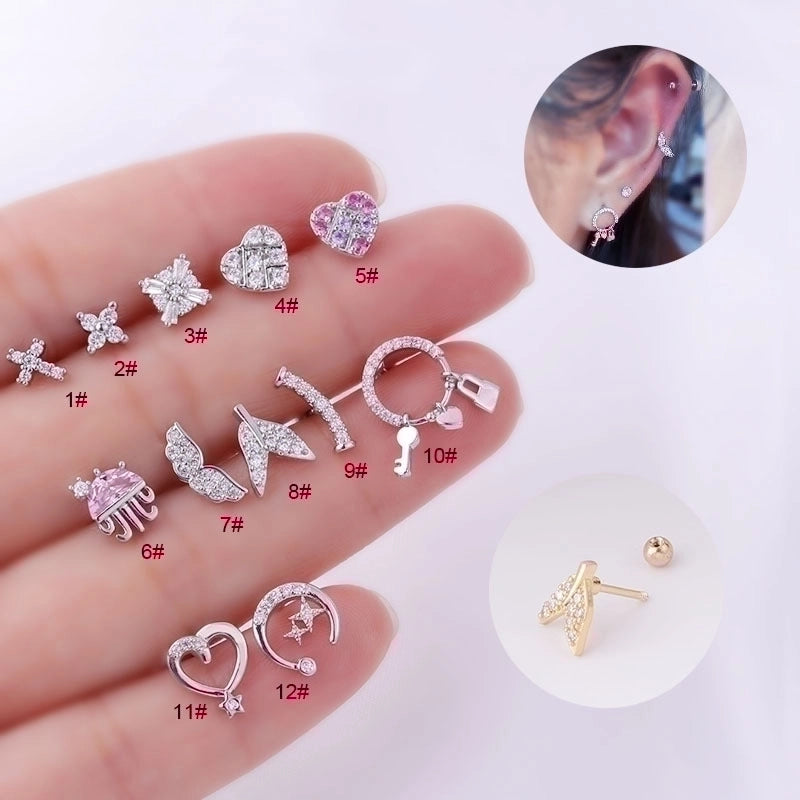 1 Pair Ear Cartilage Rings & Studs Sweet Geometric 316L Stainless Steel  Copper Zircon