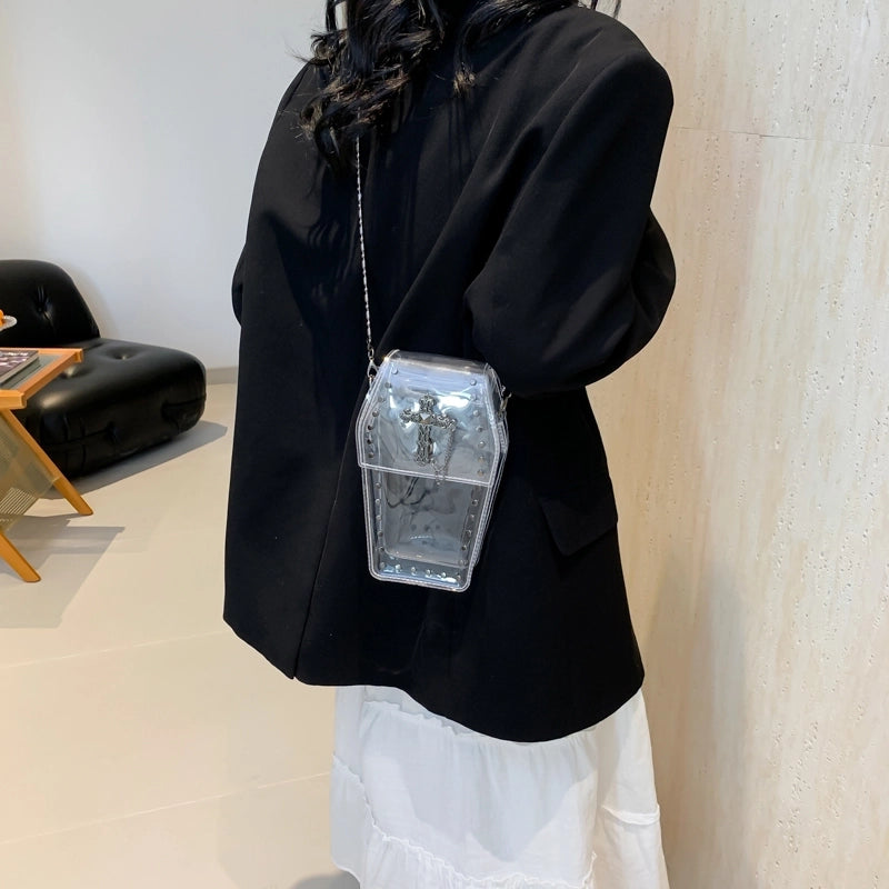 Women's Small PVC Cross Solid Color Punk Classic Style Magnetic Buckle Crossbody Bag