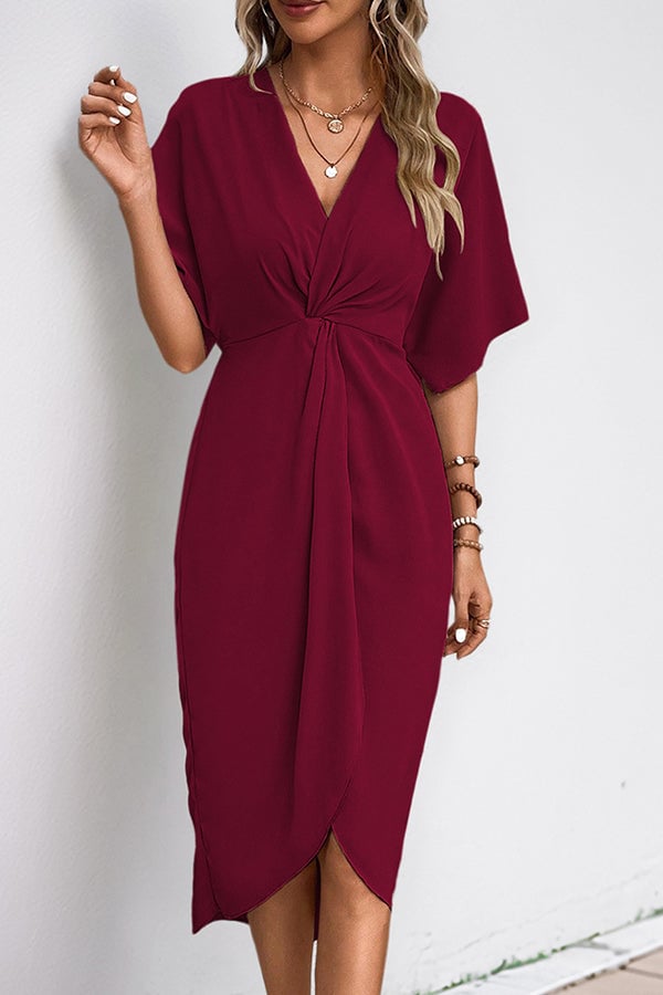 Fashion V Neck Solid Irregular Hem Dress