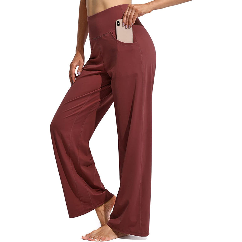 Women Wide Leg Yoga Pants High Waist Stretch Workout Sweatpants With Pockets Casual Straight Leg Pants