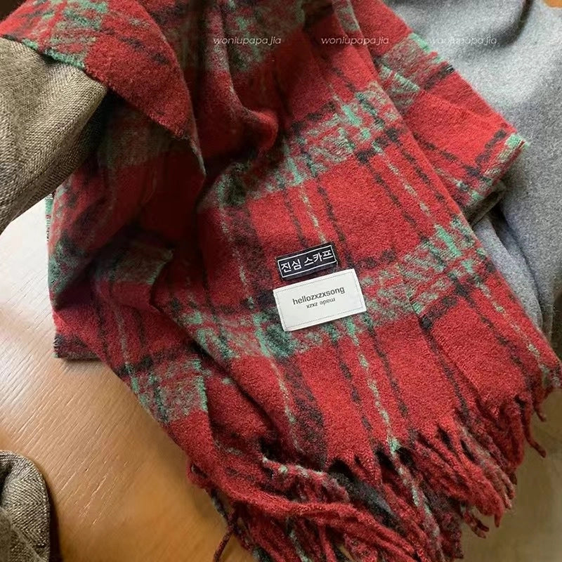 Women's Casual Lattice Imitation Cashmere Tassel Scarf