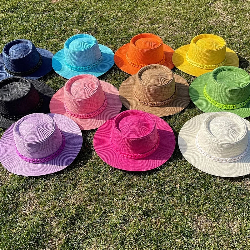 Women's Minimalist Solid Color Chain Flat Eaves Sun Hat